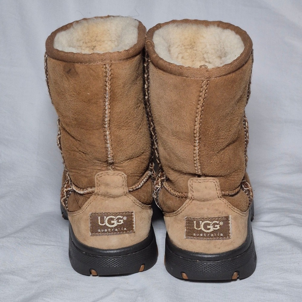 UGG Chestnut Brown Suede Winter Boots with Decorative Stitching - Picture 6 of 12